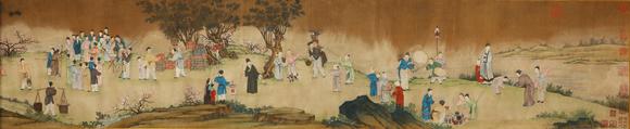 東京蕓術(shù)仇英唐寅祝允明 明書畫合壁寶卷 絹本