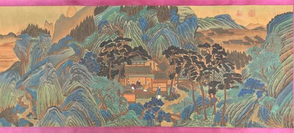 東京蕓術(shù)仇英 明 上林賦圖長(zhǎng)卷 絹畫