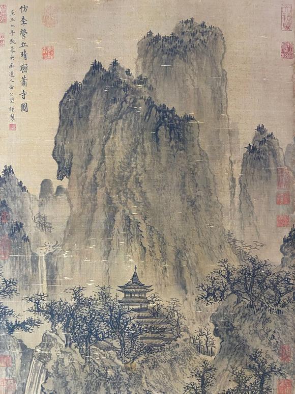 東京蕓術(shù)元 黃公望 晴巒蕭寺圖 絹本綾裱立軸