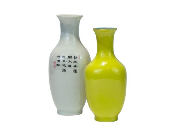 Castle AuctionA Chinese very rare two-in-one Famille Rose vase with poem writing, YongZheng Pr. 