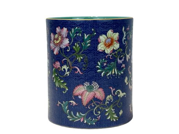 Castle AuctionBlue ground pastel with broken branch floral brush pot