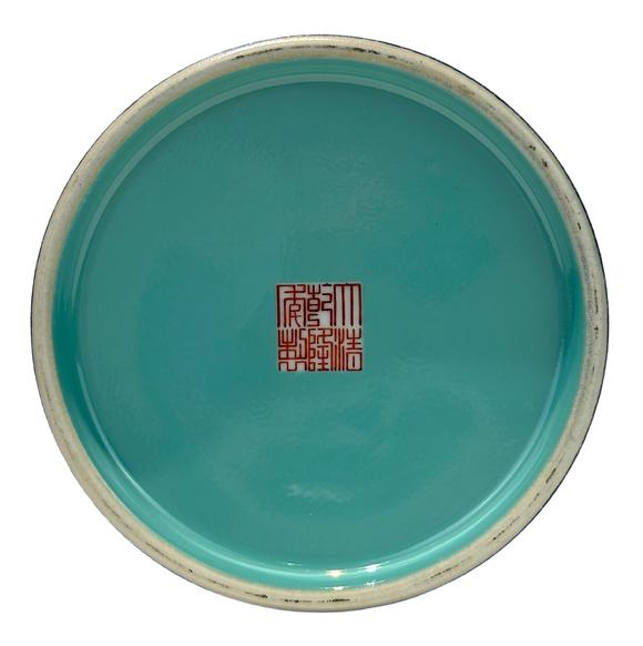 Castle AuctionBlue ground pastel with broken branch floral brush pot