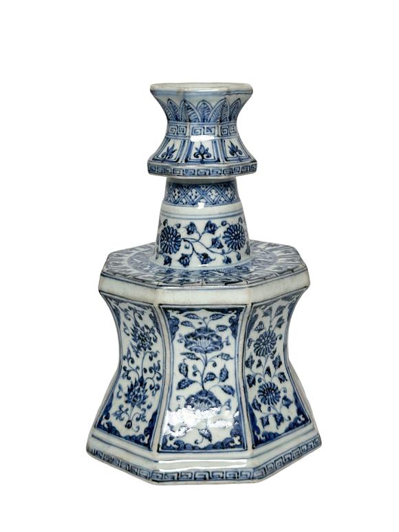 Castle AuctionBlue-and-white entwined floral candle holder, Ming Dynasty Pr. 