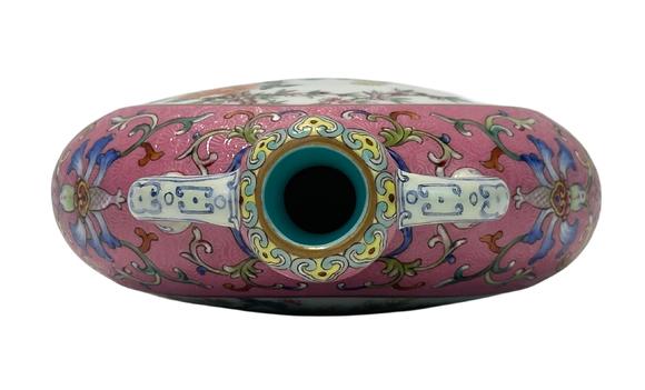 Castle AuctionA Chinese Rouge-red ground Famille Rose flat vase, Qian Long Pr. 