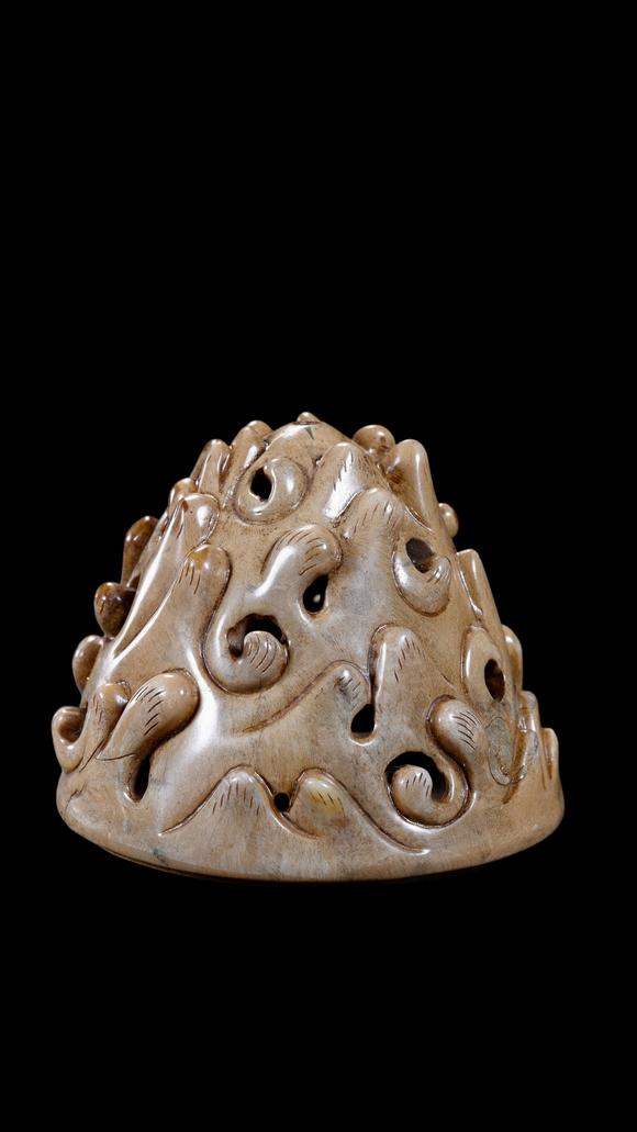 Castle AuctionA Calcified Brown Jade Boshan Censer, Han, Circa 2nd C BC–2nd C AD Pr.