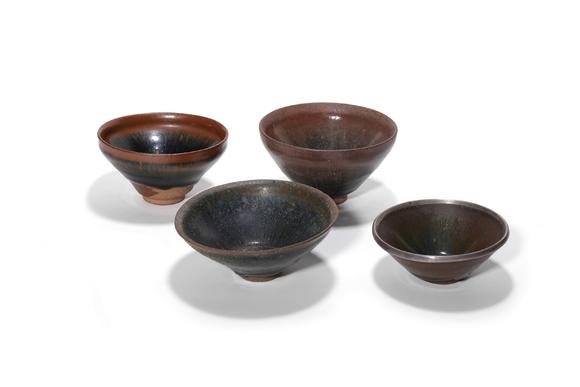 Castle AuctionA Set of Four Hare’s Fur Glaze Jian Tea Bowls, 12th–13th C Pr.
