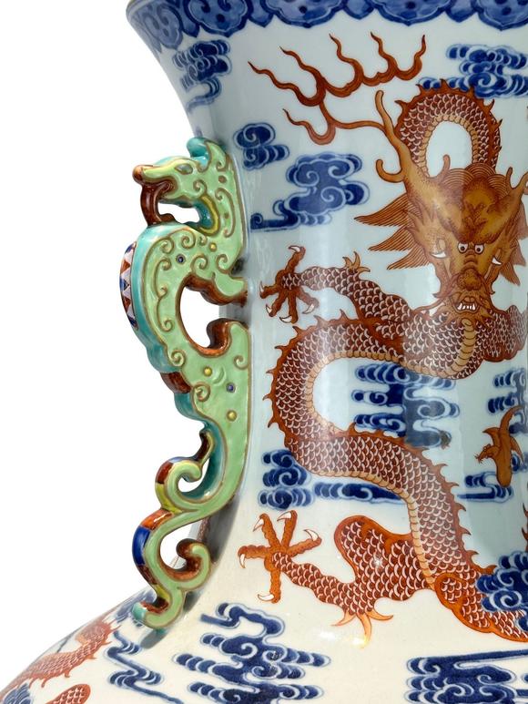 Castle AuctionAn extra large size of vase with double ears, and  cloud dragon patterns, Qian Long Pr. 