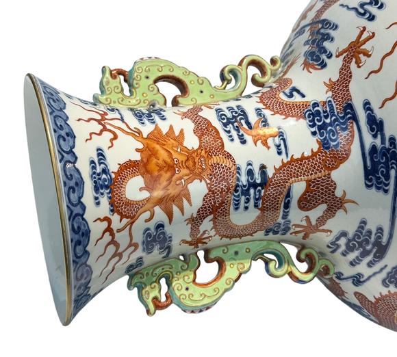 Castle AuctionAn extra large size of vase with double ears, and  cloud dragon patterns, Qian Long Pr. 