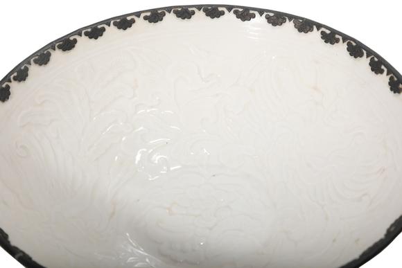 Castle AuctionA Ding Kiln Carved Floral Bowl with Metal Rim, 10th–12th C Pr.