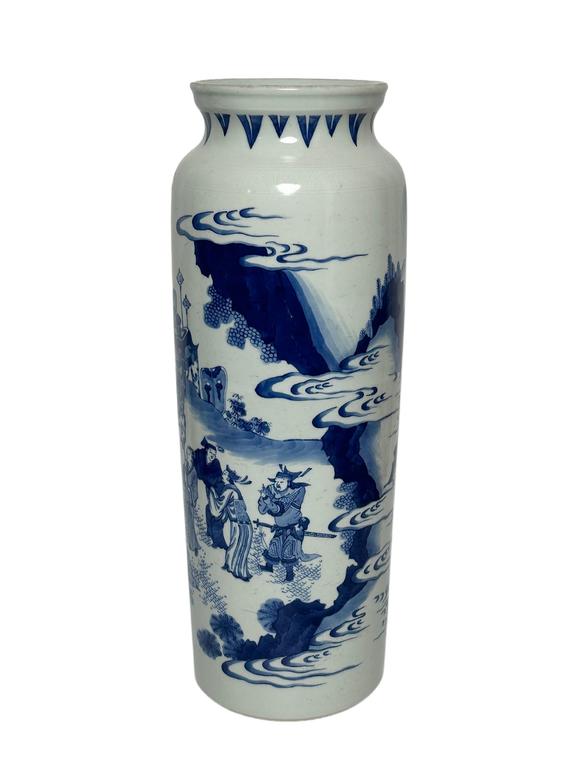 Castle AuctionA Chinese blue and white figure tube vase, Kang Xi Pr. 