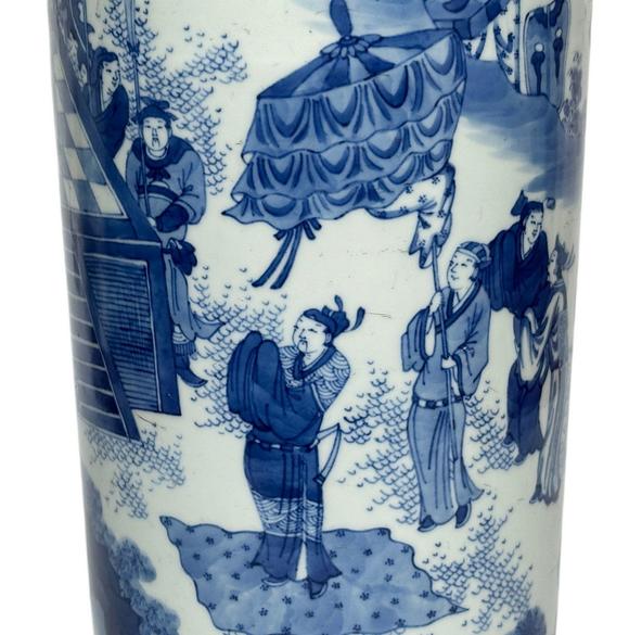 Castle AuctionA Chinese blue and white figure tube vase, Kang Xi Pr. 