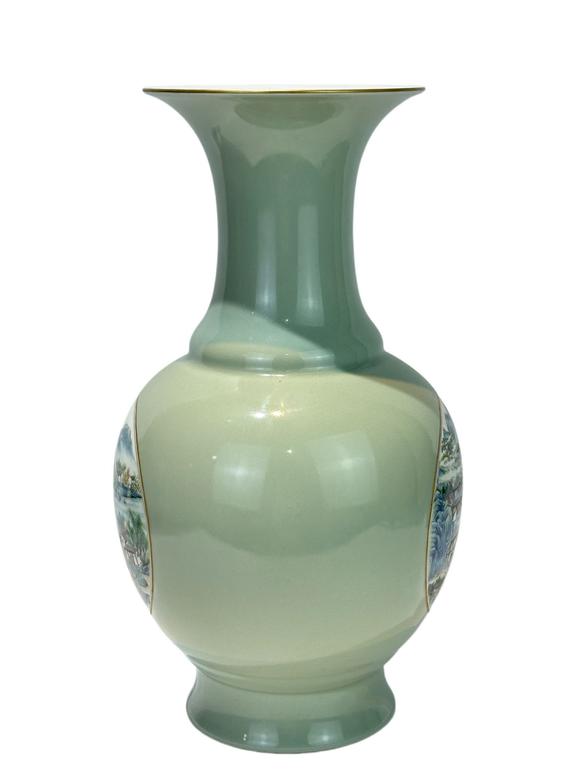 Castle AuctionA Chinese powder-blue glazed vase with landscape scene decoration, Qing Dynasty Pr. 
