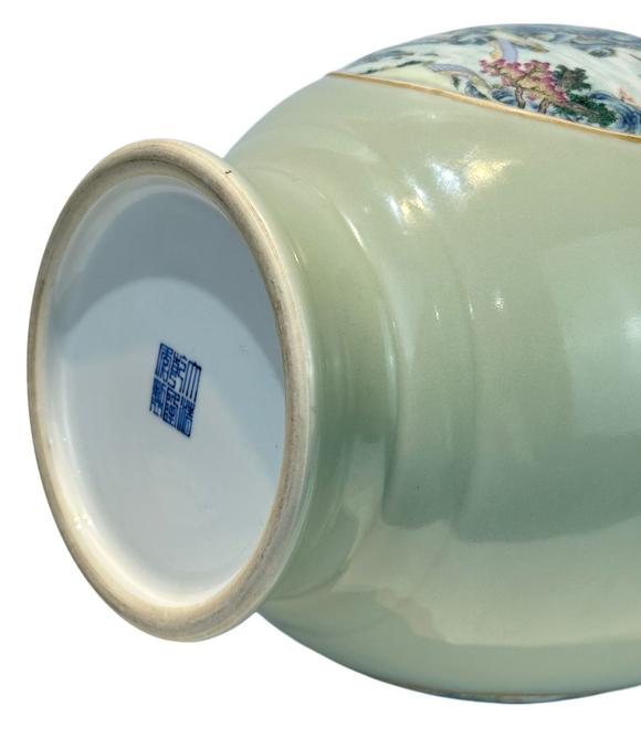 Castle AuctionA Chinese powder-blue glazed vase with landscape scene decoration, Qing Dynasty Pr. 