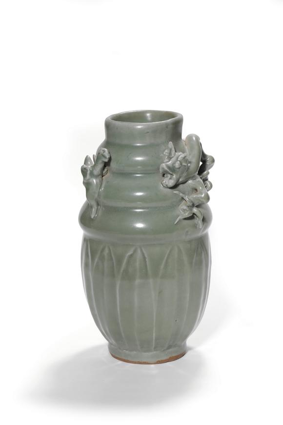 Castle AuctionA Longquan Celadon Dragon Relief Vase, 13th–14th C Pr.