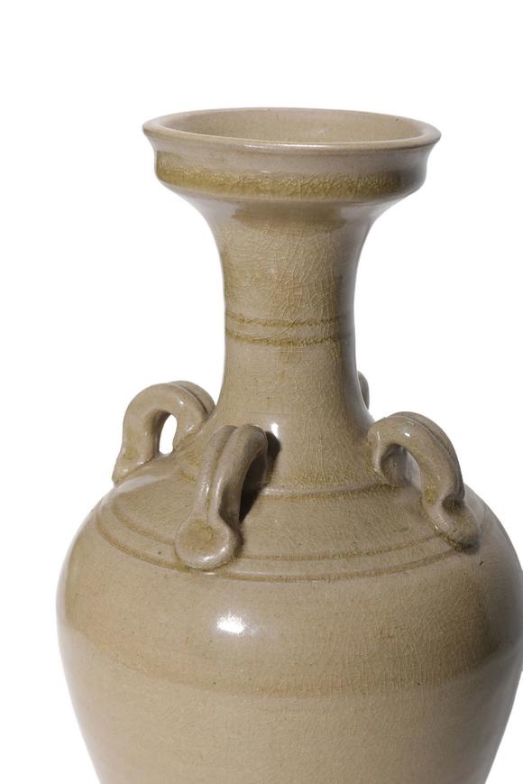 Castle AuctionA Yue Kiln Four-Lug Pan Mouth Vase, 3rd–6th C Pr.