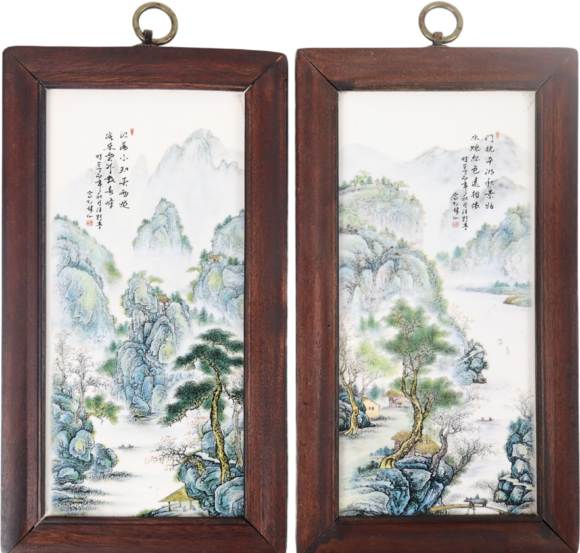 北京崇仁拍賣汪野亭瓷板畫掛屏