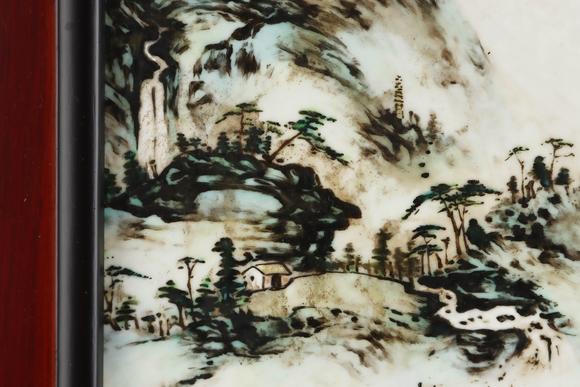 Cascade'sPastel green landscape porcelain painting in the Republic of China | 民國 粉彩青綠山水瓷板畫