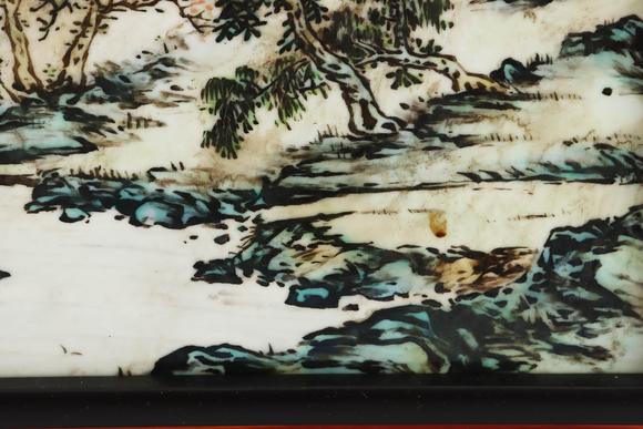 Cascade'sPastel green landscape porcelain painting in the Republic of China | 民國 粉彩青綠山水瓷板畫