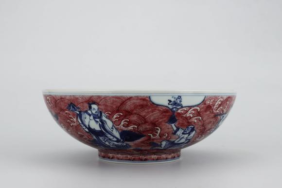 Cascade'sQing gan long blue and white glazed red eight immortals figure pattern bowl | 清乾隆 青花釉裏紅八仙人物紋碗