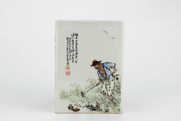 Cascade'sIn the Republic of China, the shallow crimson fish firewood cultivated and read porcelain plate paintings. | 民國 淺絳彩漁樵耕讀瓷板畫