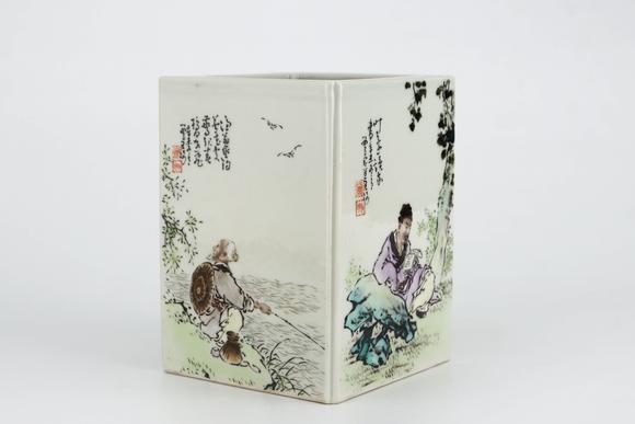 Cascade'sIn the Republic of China, the shallow crimson fish firewood cultivated and read porcelain plate paintings. | 民國(guó) 淺絳彩漁樵耕讀瓷板畫(huà)