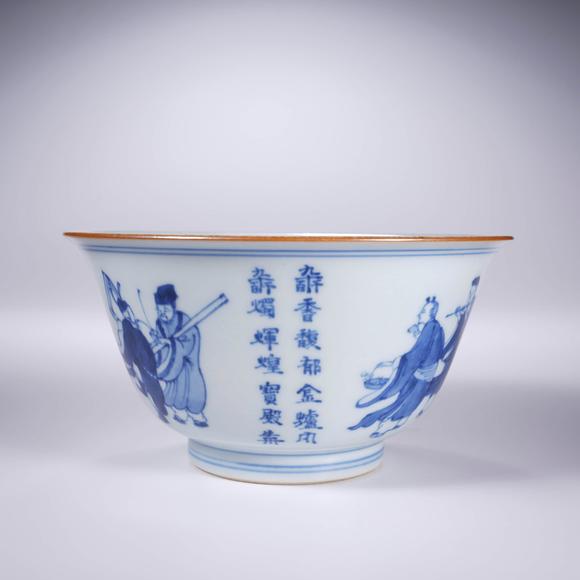 Cascade'sMing Chenghua Blue and White Character Story Poetry Bowl | 明成化 青花人物故事詩文碗
