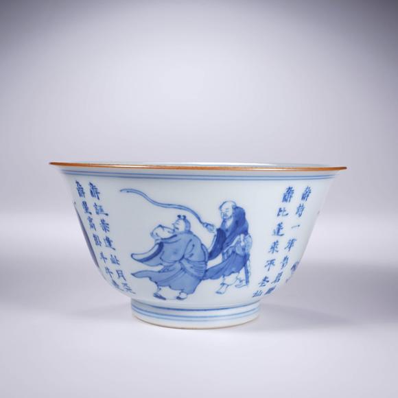 Cascade'sMing Chenghua Blue and White Character Story Poetry Bowl | 明成化 青花人物故事詩文碗