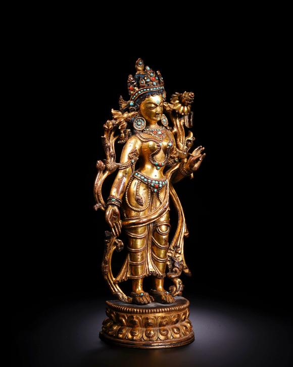 Cascade'sClear copper and gilt gold are not empty to achieve Buddha. | 清 銅鎏金不空成就佛