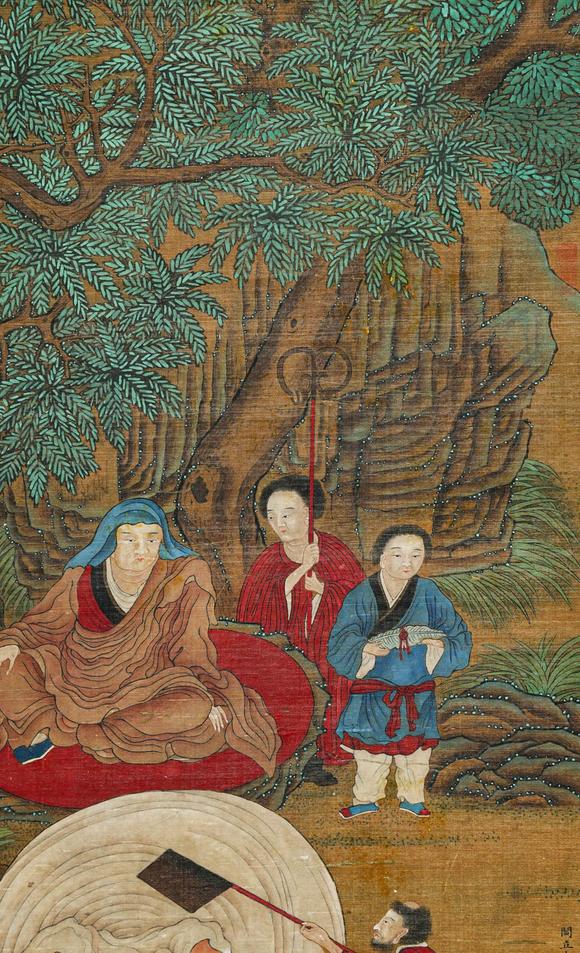Cascade'sVertical axis of Yan Liben silk printing image | 閻立本絹本洗象圖立軸