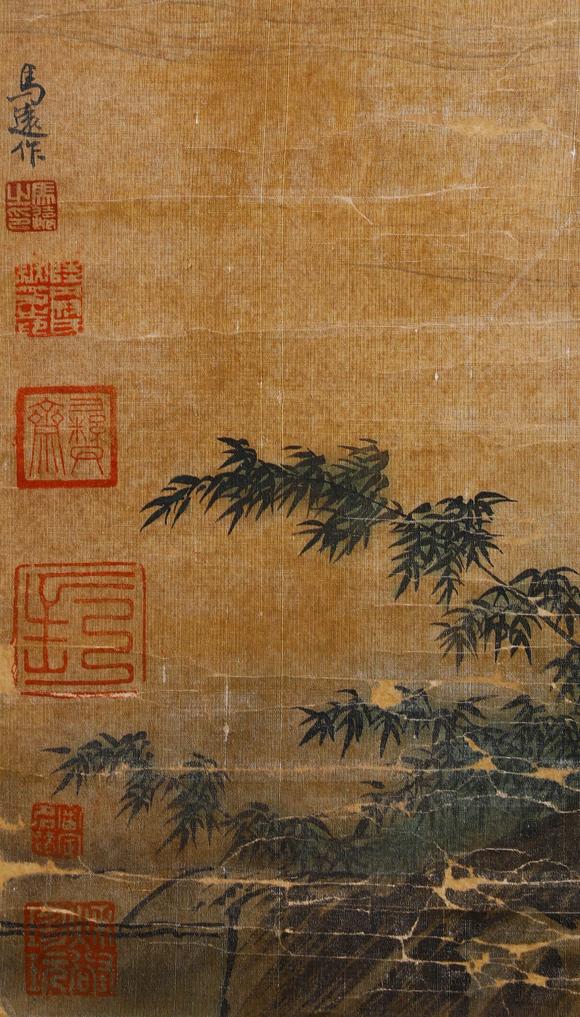 Cascade'sVertical axis of waterfall view in Benxi, Mayuan silk | 馬遠絹本溪觀瀑圖立軸
