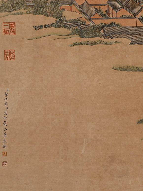 Cascade'sLong scroll of comb-like drawings of Qionglou in Lang Shining Ignatius Sichelbart. | 郎世寧艾啟蒙合繪絹本瓊樓櫛列圖長卷