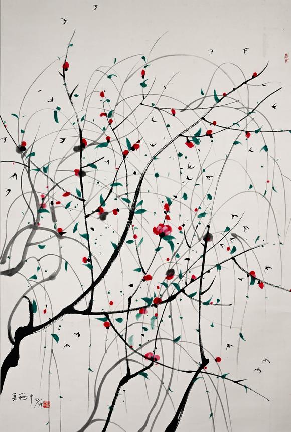 Cascade'sWu Guanzhong Spring Willow Drawing Vertical Axis | 吳冠中春柳圖紙本立軸