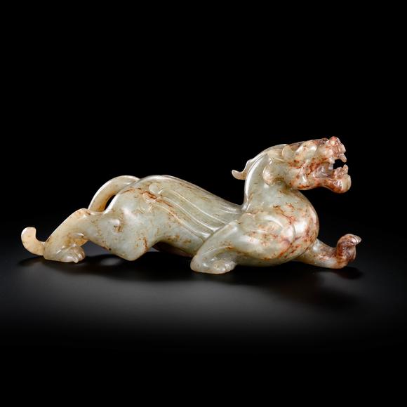 Cascade'sWhite marble and red Qin Rui beast | 漢 白玉紅沁瑞獸