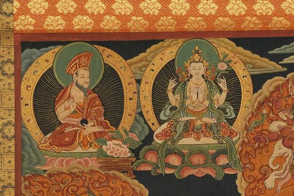 京都祇園會(huì)拍賣清乾隆 寧瑪派八部普巴金剛（九普巴）唐卡 欽則（欽孜）畫派體系 
 布面 日本古裂裝裱 日本桐箱附 本物保證