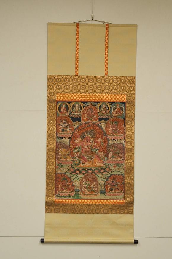 京都祇園會(huì)拍賣清乾隆 寧瑪派八部普巴金剛（九普巴）唐卡 欽則（欽孜）畫派體系 
 布面 日本古裂裝裱 日本桐箱附 本物保證