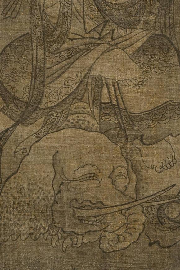 京都祇園會拍賣元代 華嚴三圣圖三幅 絹本掛軸 日本古裂裝裱 日本桐箱附