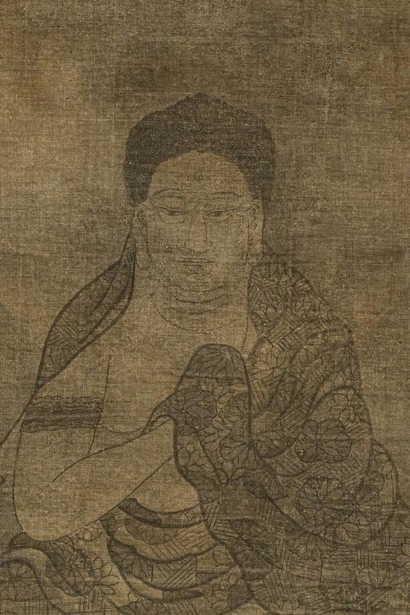 京都祇園會拍賣元代 華嚴三圣圖三幅 絹本掛軸 日本古裂裝裱 日本桐箱附
