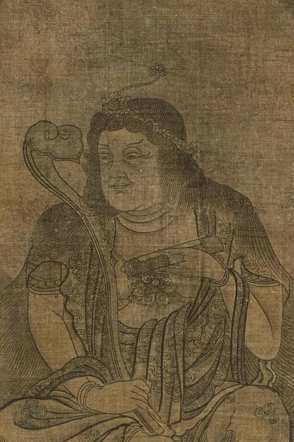 京都祇園會拍賣元代 華嚴三圣圖三幅 絹本掛軸 日本古裂裝裱 日本桐箱附