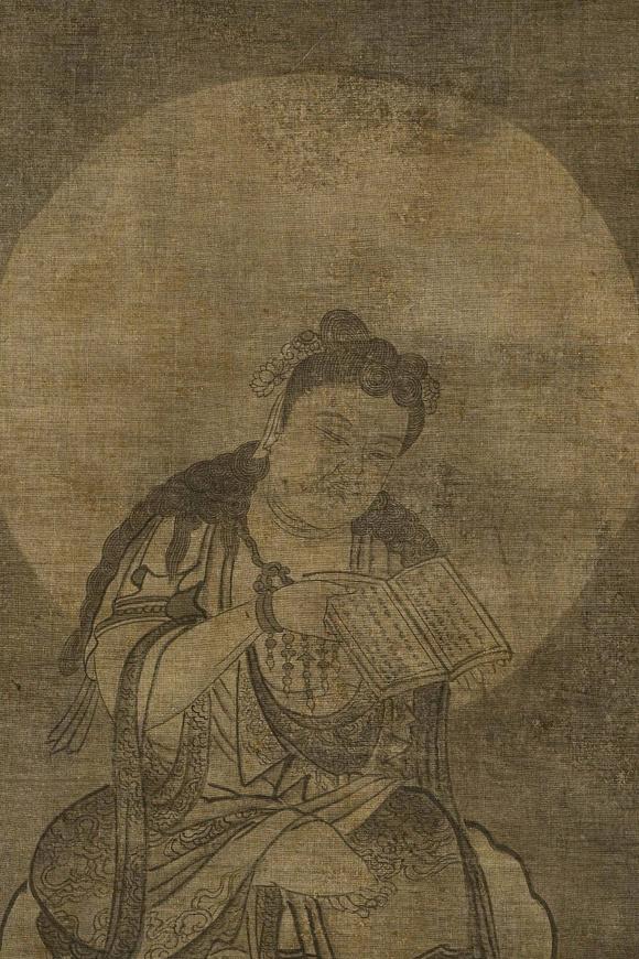 京都祇園會(huì)拍賣(mài)元代 華嚴(yán)三圣圖三幅 絹本掛軸 日本古裂裝裱 日本桐箱附