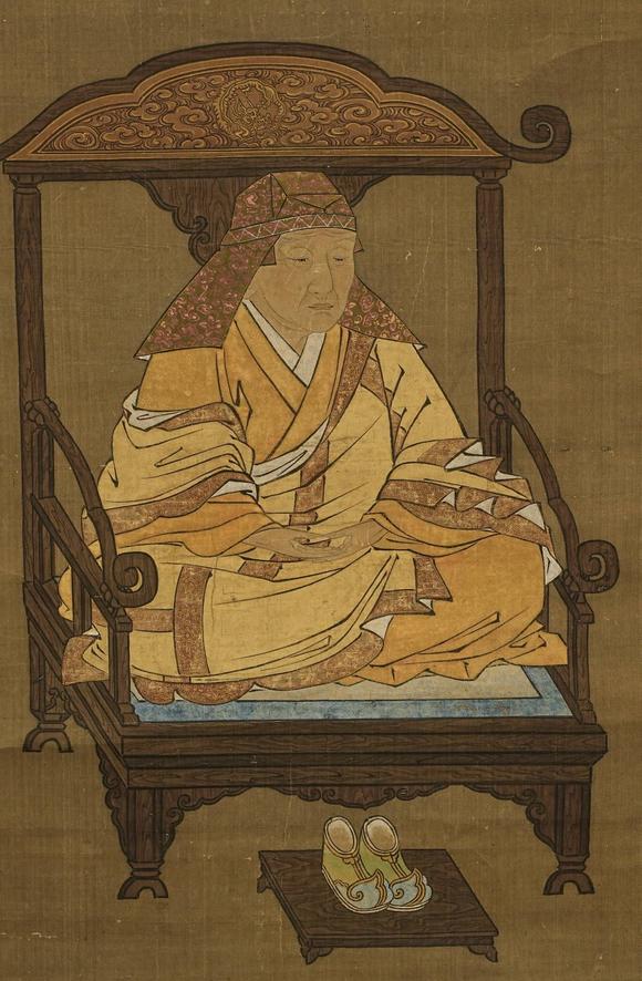 京都祇園會(huì)拍賣(mài)楚石梵琦贊佛畫(huà) 日本古裂裝裱 絹本掛軸 日本桐箱附