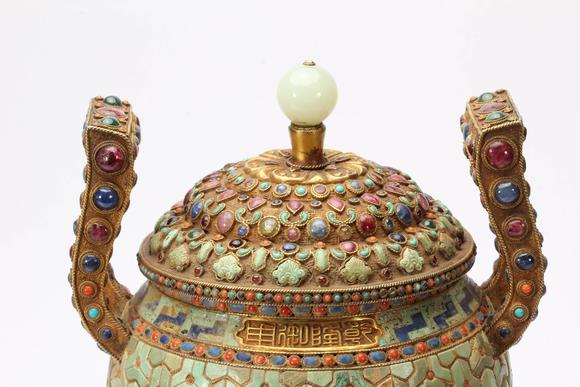 Eden Fine Antiques Galleries LLCA CHINESE GILT SILVER GEM INLAID CENSER