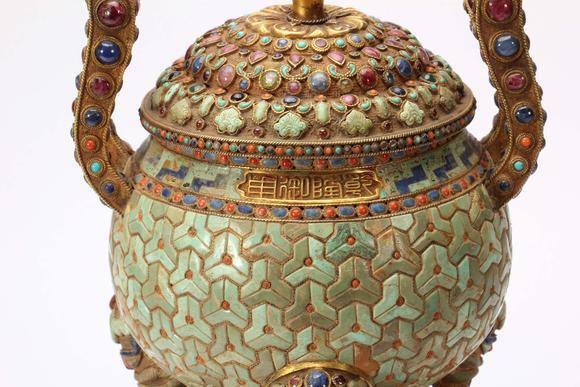 Eden Fine Antiques Galleries LLCA CHINESE GILT SILVER GEM INLAID CENSER
