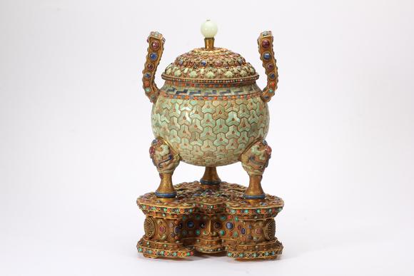 Eden Fine Antiques Galleries LLCA CHINESE GILT SILVER GEM INLAID CENSER