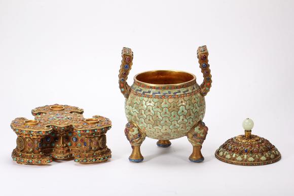 Eden Fine Antiques Galleries LLCA CHINESE GILT SILVER GEM INLAID CENSER