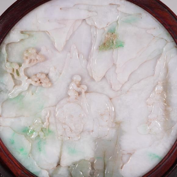 Eden Fine Antiques Galleries LLCA CHINESE JADEITE TABLE SCREEN: BOY WASHING ELEPHANT