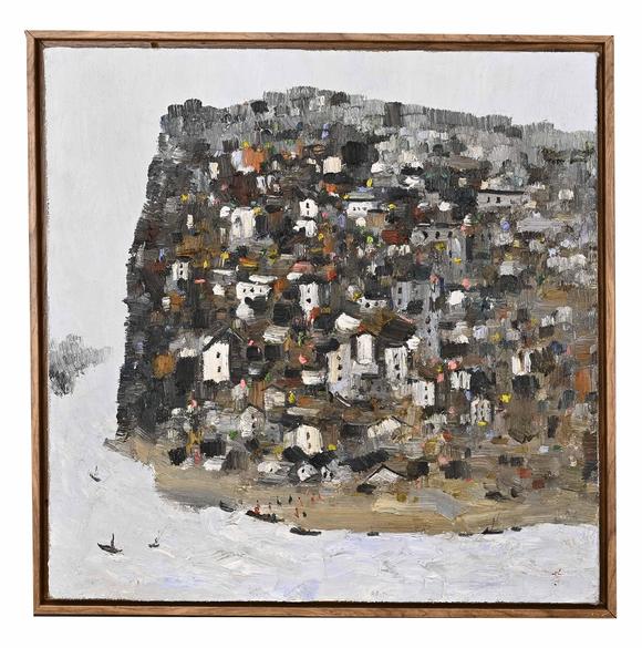 Eden Fine Antiques Galleries LLCWU GUANZHONG OIL ON CANVAS, FRAMED, RIVERSIDE VILLAGE