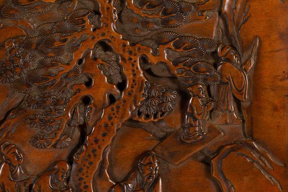 Eden Fine Antiques Galleries LLCA CHINESE ZISHA INLAID BOXWOOD TABLE SCREEN
