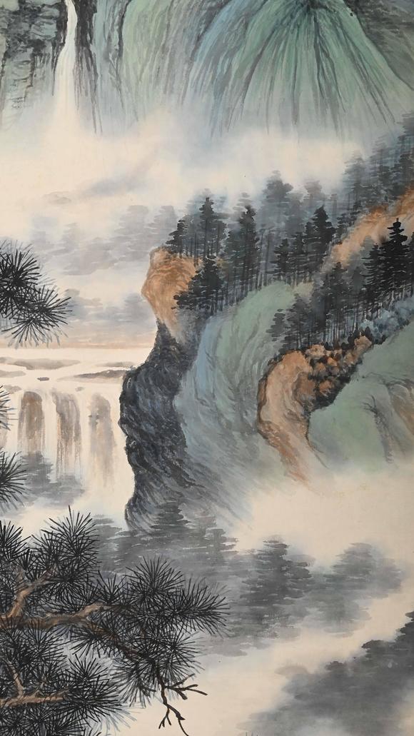 Eden Fine Antiques Galleries LLC1940 WU HUFAN WATERFALL LANDSCAPE SCROLL PAINTING