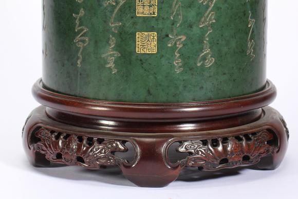 Eden Fine Antiques Galleries LLCA CHINESE SPINACH JADE POEM BRUSH POT