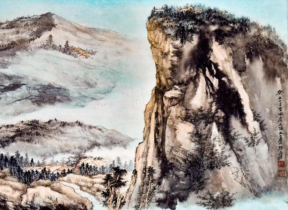 Eden Fine Antiques Galleries LLC1973 ZHANG DAQIAN WATERSIDE LANDSCAPE FRAMED PAINTING